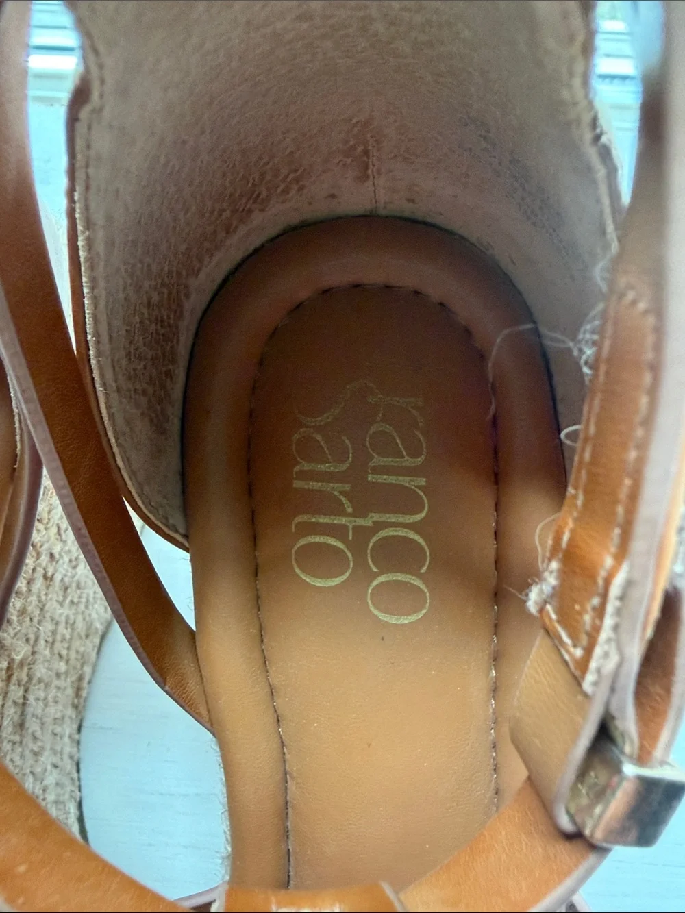 Franco Sarto Tan Wedge Sandals Women’s Size 9 Ankle Strap Velcro Closure
